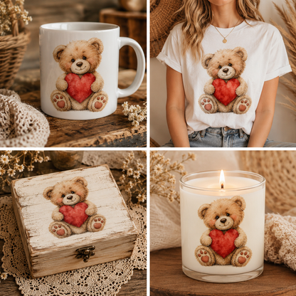 Teddy Bear With The Heart Clipart Set: 24 PNG, Transparent Background Clipart (Instant Download)