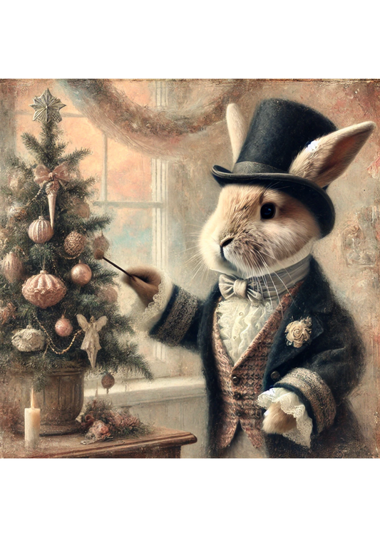 Sticker Sheet – Rabbit In A Hat Decorates A Christmas Tree Vintage Full Cat. No. 3104