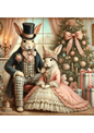 Wall Art Poster / Greeting Card / Sticker Sheet – Mr. Rabbit and Mrs. Rabbit At The Christmas Tree Vintage Full Cat. No. 3106