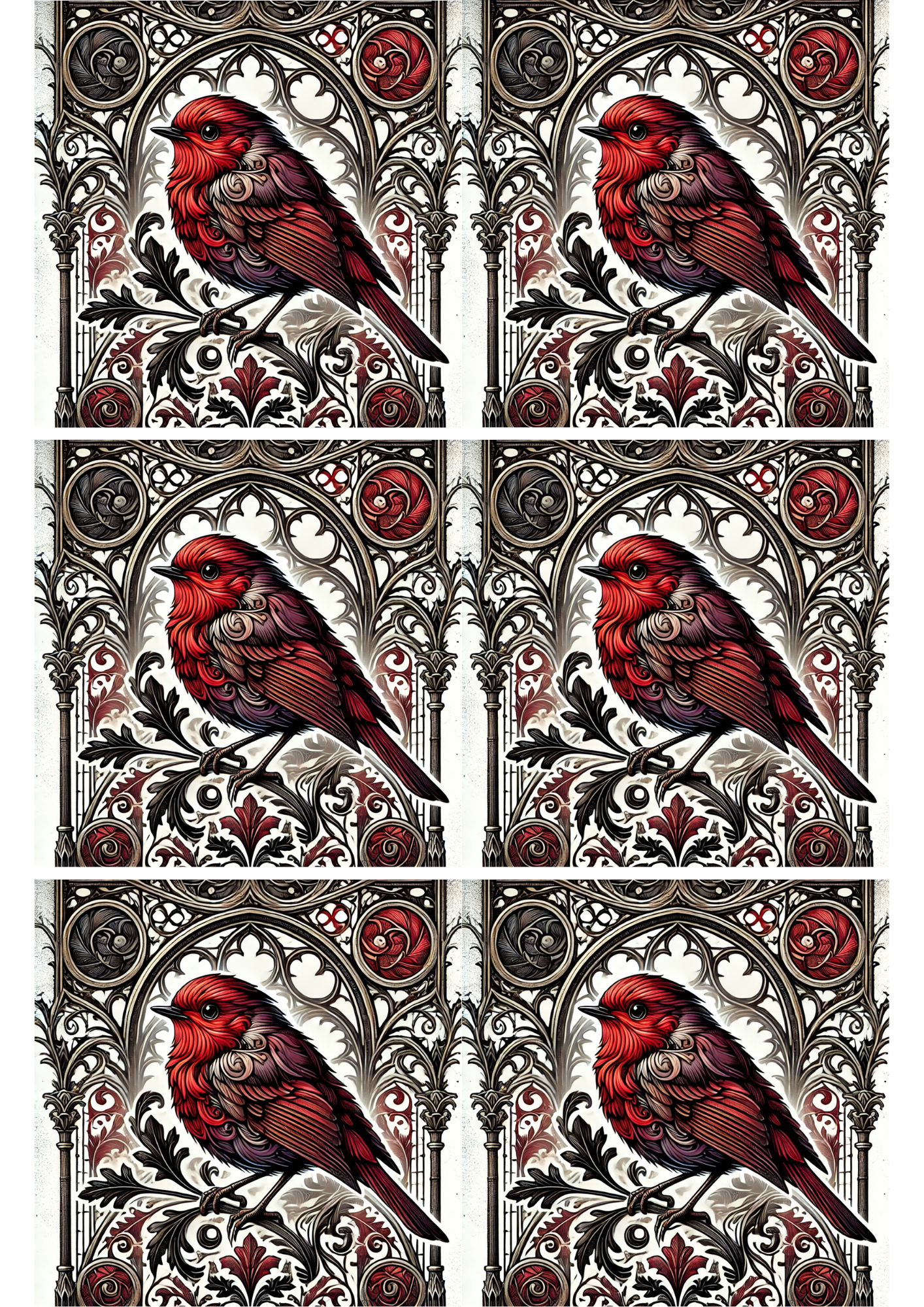 Sticker Sheet – Red Robin In Gothic Style Collage Cat. No. 2322