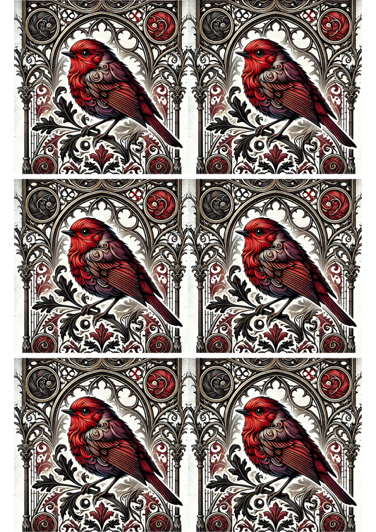 Sticker Sheet – Red Robin In Gothic Style Collage Cat. No. 2322