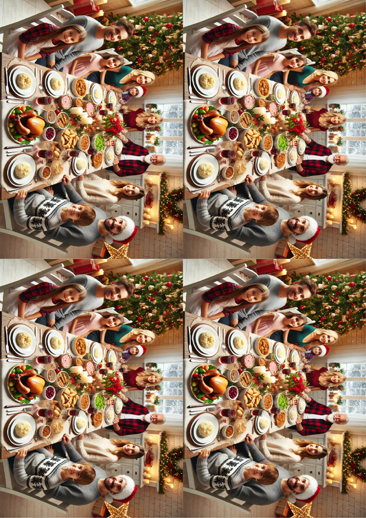 Klistremerkeark Familie ved julebordet Kollasj Kat. nr. 1578