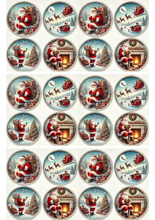 Sticker Sheet – Santa Claus In Round Frames Collage Cat. No. 3127