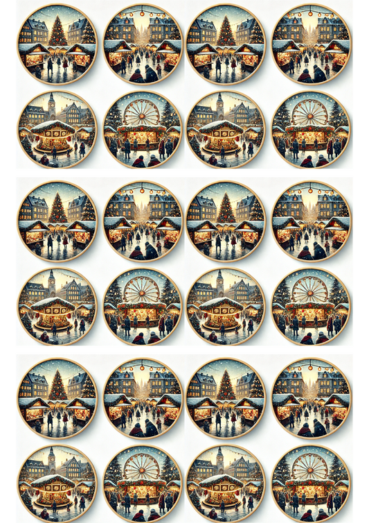 Sticker Sheet – Christmas Market In Round Frames Collage Cat. No. 3129
