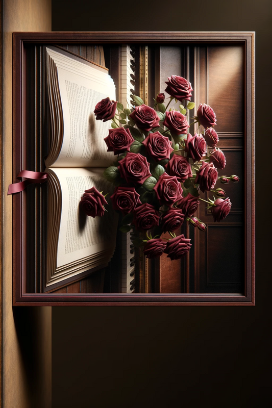 Sticker Sheet Burgundy Roses on a Book Cat. No. 273