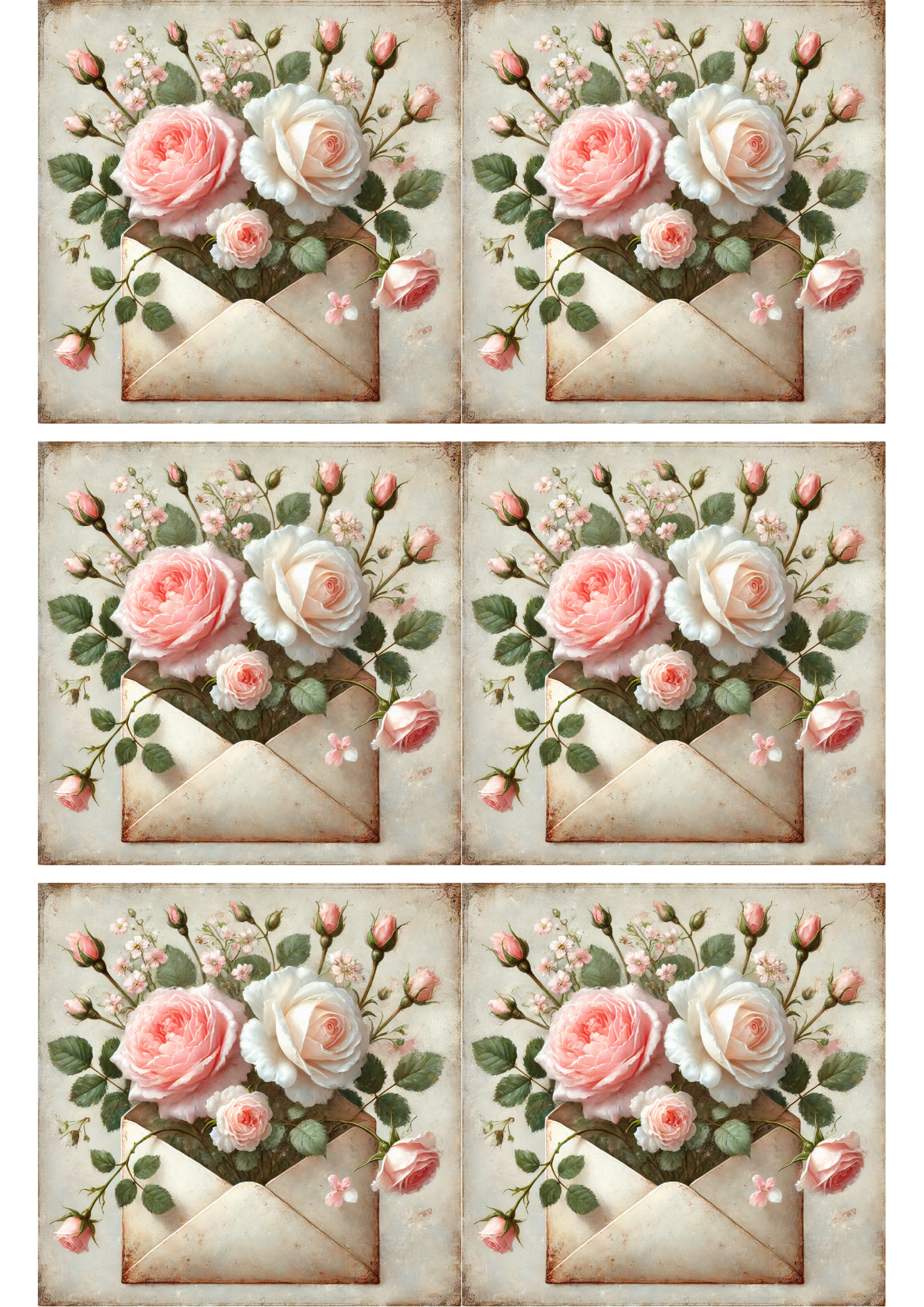 Sticker Sheet – Roses In Envelope Vintage Collage Cat. No. 3135