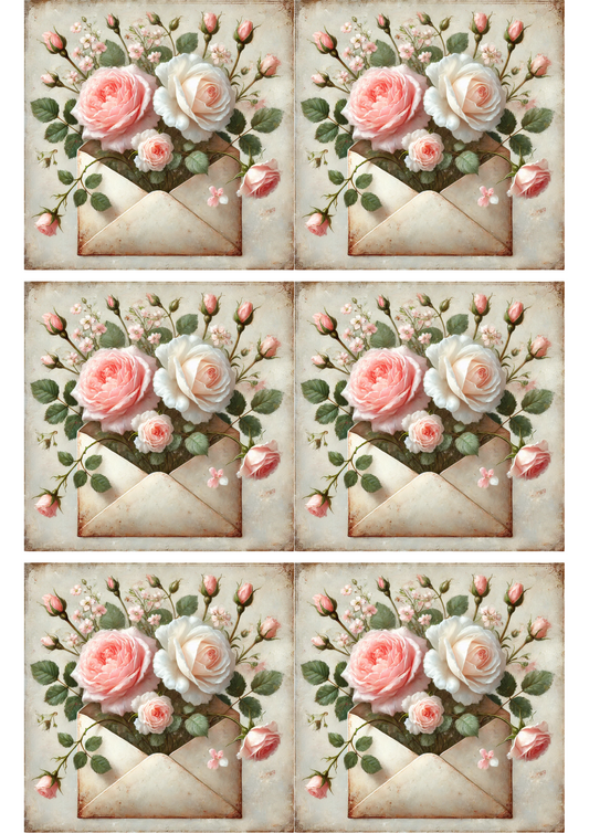 Sticker Sheet – Roses In Envelope Vintage Collage Cat. No. 3135