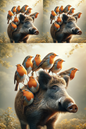 Wall Art Poster / Greeting Card / Sticker Sheet – Robins on the Wild Boar Cat No. 280