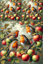 Wall Art Poster / Greeting Card / Sticker Sheet – Robins on Apple Tree Cat. No. 281