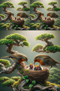 Wall Art Poster / Greeting Card / Sticker Sheet – Robins on a Bonzai Tree Cat. No. 282