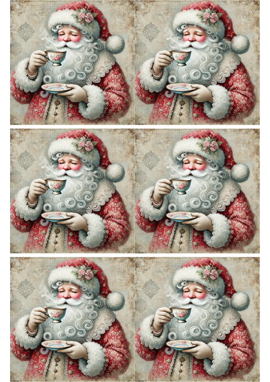 Sticker Sheet – Santa Claus Drinks Tea Collage Cat. No. 2409