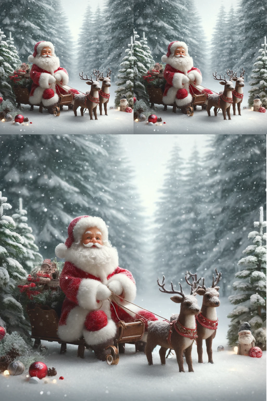 Sticker Sheet – Santa Claus In Sleigh Reindeer 2 Collage Cat No. 763