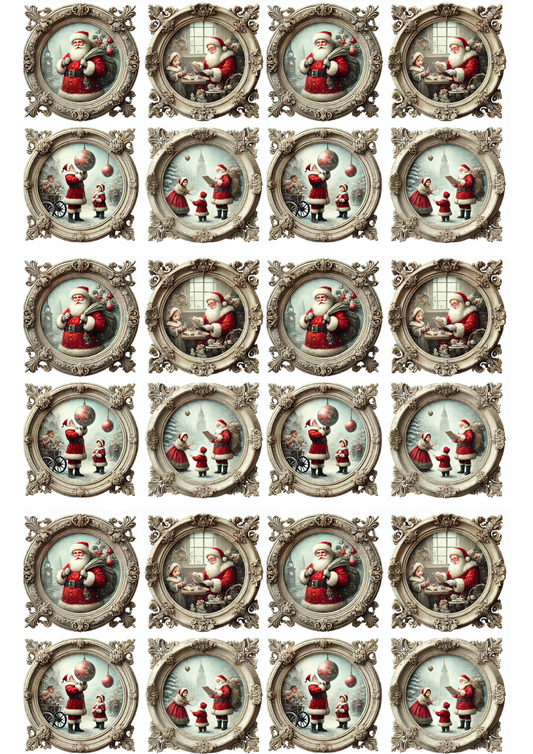 Sticker Sheet – Santa Claus Scenes In Round Frames Collage Cat. No. 3145