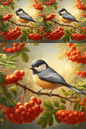 Wall Art Poster / Greeting Card / Sticker Sheet – Tit on Rowan Tree Cat. No. 284
