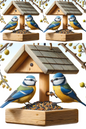 Wall Art Poster / Greeting Card / Sticker Sheet – Blue Tits At The Feeder Cat. No. 285