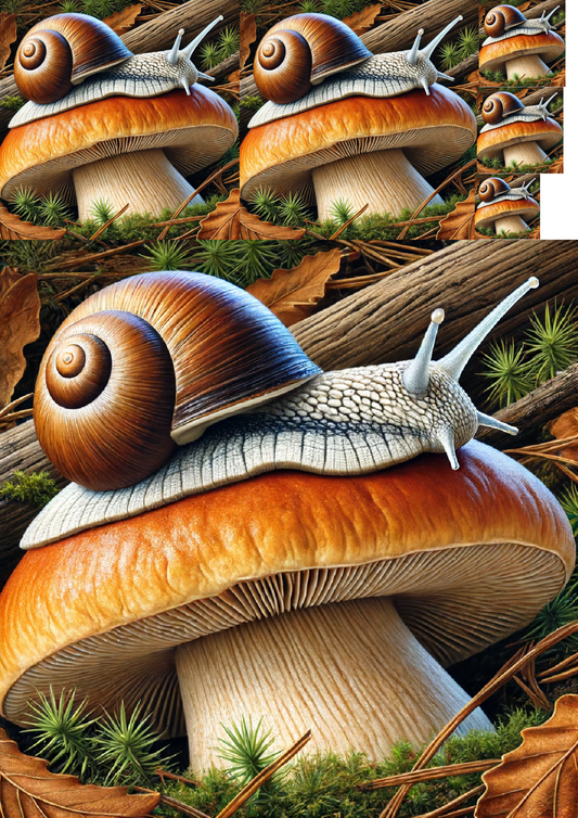 Sticker Sheet – Snail On Mushroom Collage Cat. No. 1230