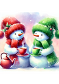 Wall Art Poster / Greeting Card / Sticker Sheet – Snowmen Pastel Colors Full Cat. No. 2472