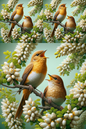Wall Art Poster / Greeting Card / Sticker Sheet – Nightingales Sing on Acacia Cat No. 327