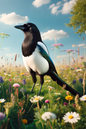 Wall Art Poster / Greeting Card / Sticker Sheet – Magpies In The Meadow Full Cat No. 798