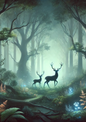 Wall Art Poster / Greeting Card / Sticker Sheet – Stag In Secret Forest Full Cat. No. 2492