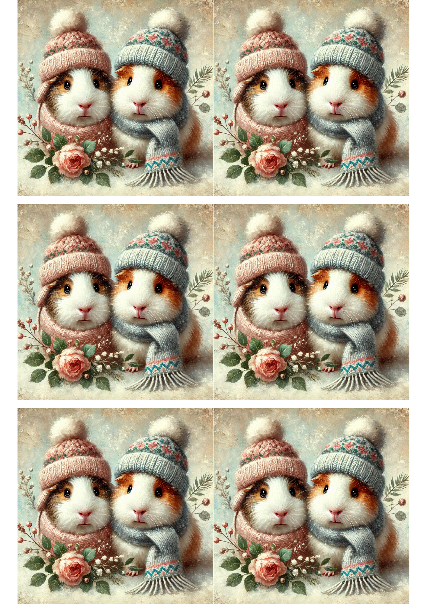 Sticker Sheet – Guinea Pigs In Hats Schabby Chic Collage Cat. No. 2913