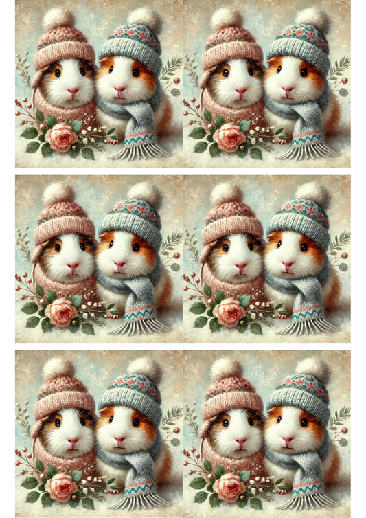 Sticker Sheet – Guinea Pigs In Hats Schabby Chic Collage Cat. No. 2913