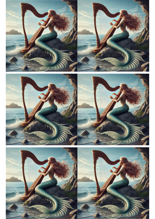 Sticker Sheet – Mermaid Is Playing Harp Collage Cat. No. 2515