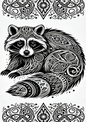 Stickerbogen Waschbär im Gothic-Stil, vollständig, Kat.-Nr. 1474