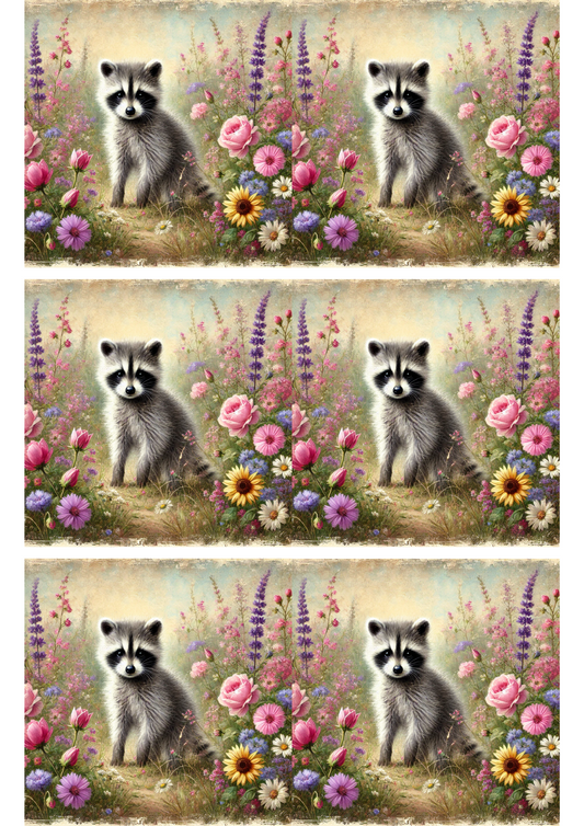 Sticker Sheet – Raccoon On Spring Meadow Collage Cat. No. 3165