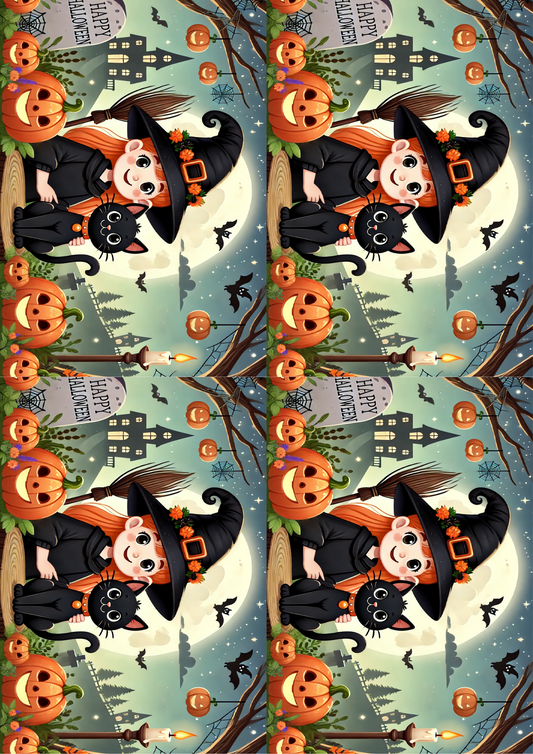 Sticker Sheet Smiling Witch With Cat Collage Cat. No. 1650