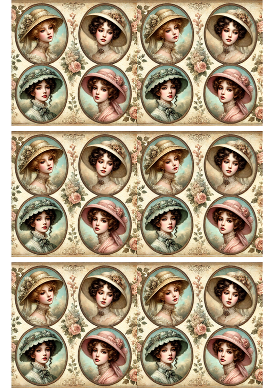 Sticker Sheet – Victorian Woman In Ovals Collage Cat. No. 3171