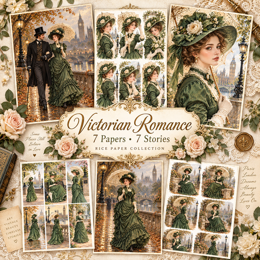 Sticker Sheet / Greeting Card – Victorian Romance Rice Paper Collection, 7 Decoupage Papers, Victorian Lady London, Vintage Floral Craft Paper Bundle Full Cat No 10773