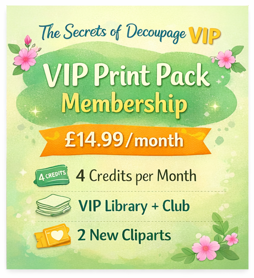 Sticker Sheet / Greeting Card – VIP Print Pack Membership — £14.99 / month (4 credits + 2 cliparts, 10% discount) Cat. No. 9002