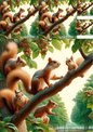 Stickerbogen – Eichhörnchen auf Baumcollage Katze Nr. 1005