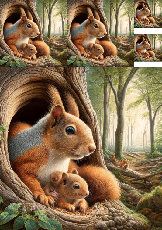 Sticker Sheet – Squirrel Family In The Forest Collage Cat No. 1007