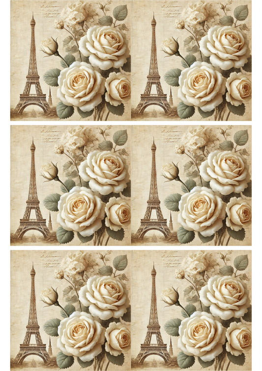 Sticker Sheet – Eiffel Tower And Roses Vintage Collage Cat. No. 2653