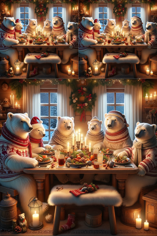 Sticker Sheet / Greeting Card – Christmas Eve at the Polar Bear Family Cat. No. 1