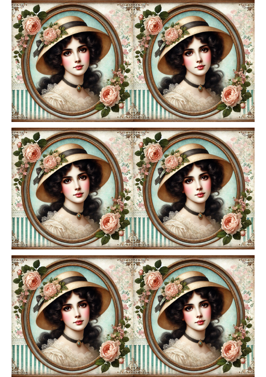 Sticker Sheet – Victorian Woman In Oval Collage Cat. No. 3179