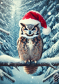 Wall Art Poster / Greeting Card / Sticker Sheet – Owl In Winter With Hat 2 Full Cat. No. 2674
