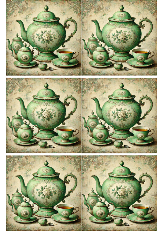 Sticker Sheet – Green Teapot Collage Cat. No. 2733